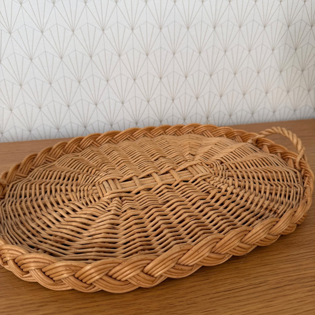 French Wicker Bread Cheese Basket Bakery Display Tray Vintage Rattan 0409267
