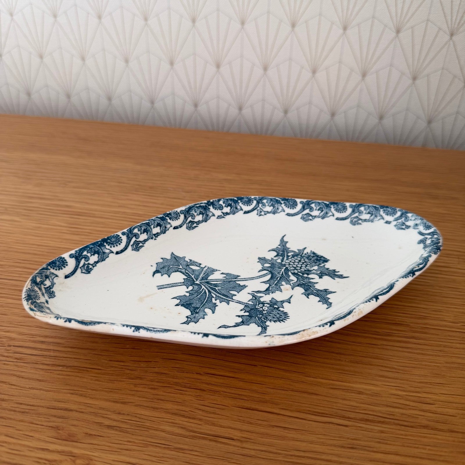 French Transferware Ravier Thistle Pattern Blue White Serving Dish 2710251 Unmarked