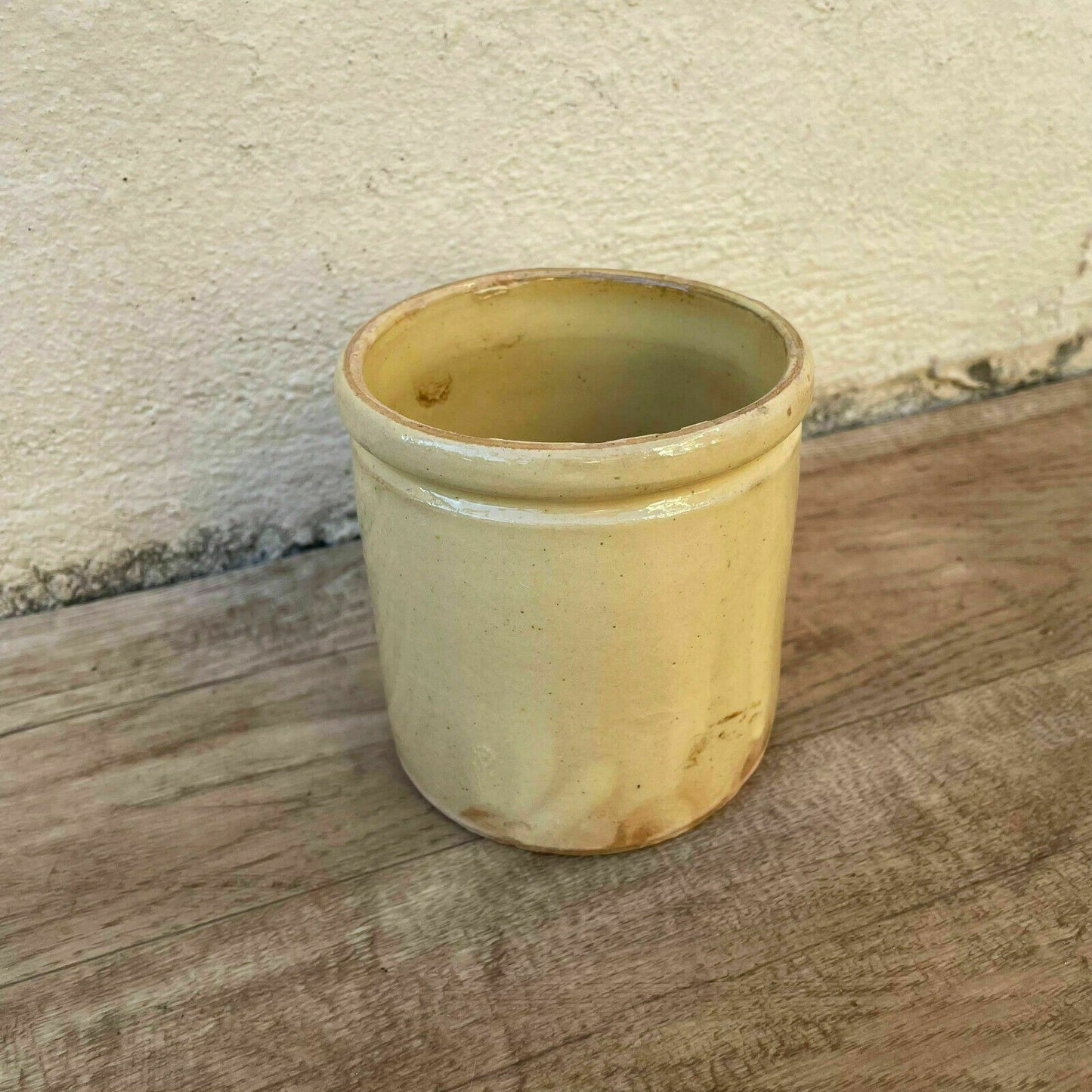 HANDMADE GLAZED YELLOW ANTIQUE FRENCH CONFIT POT SMALL TERRACOTTA 1610214 - Fleamarketfrance