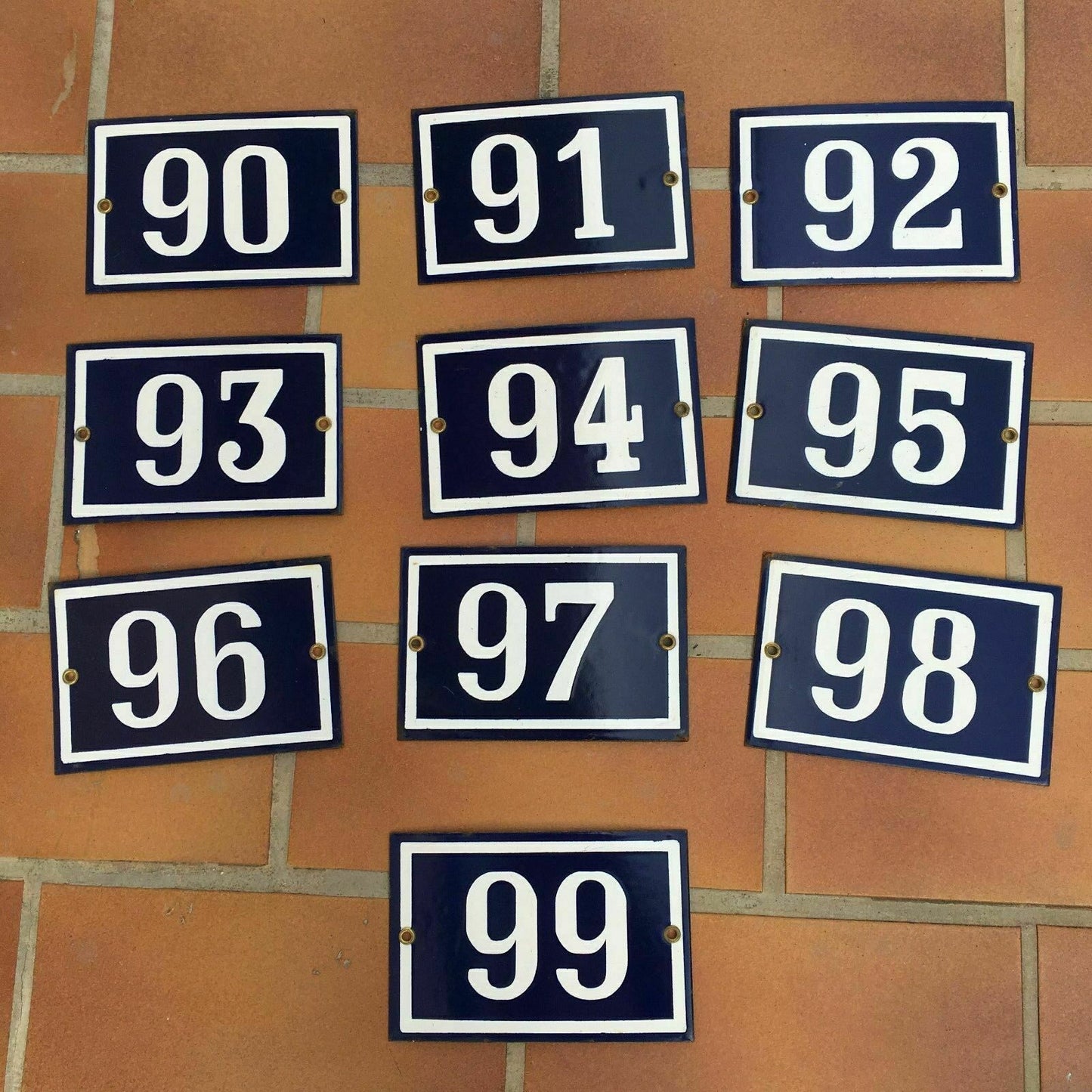 French Enamel House Numbers Blue White Street Signs Metal 90-99 Unbranded