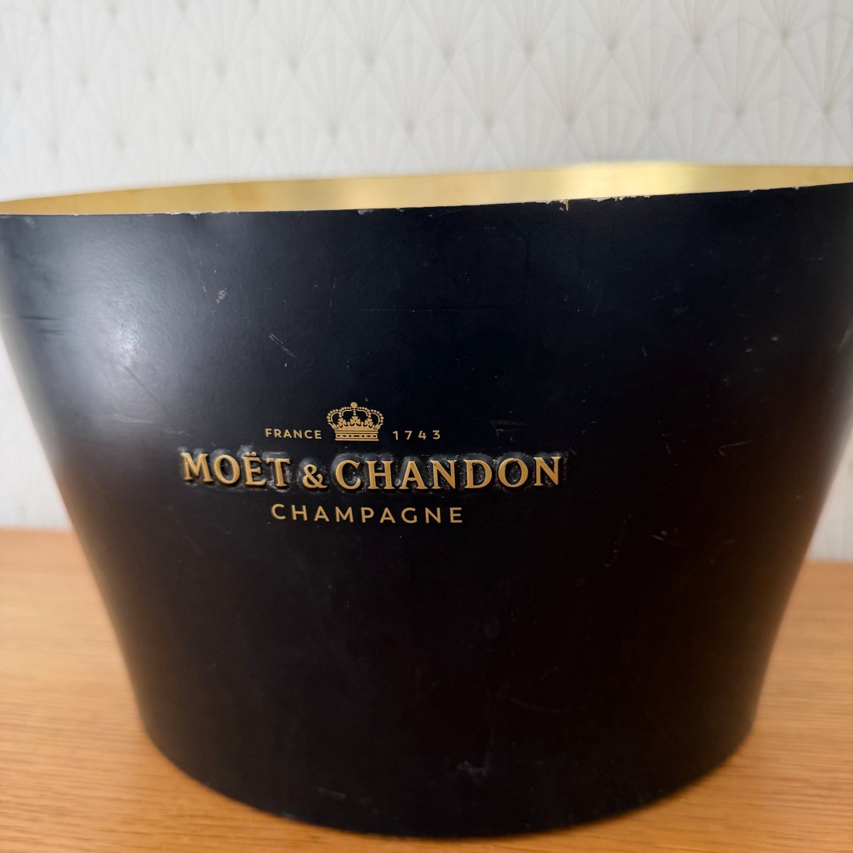 French Champagne Ice Bucket Black Metal Wine Cooler Moet chandon 04092612
