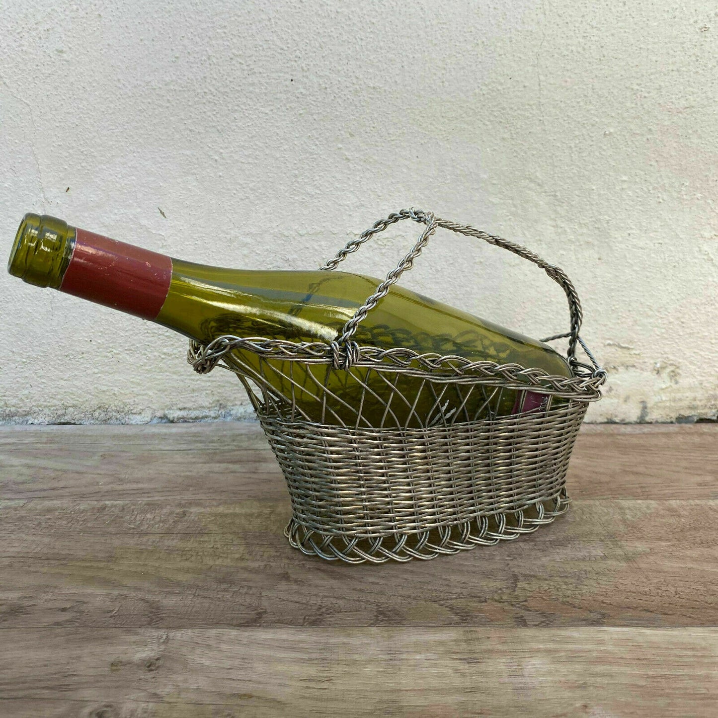 French Wine Basket Silver Plated Bottle Holder Serving Basket 3110216 Handmade