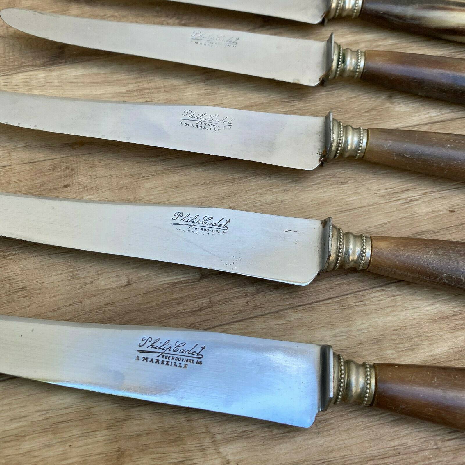 Vintage French Horn Handle Knives Philip Cadet Marseille Set of 6 070820121 Philip Cadet