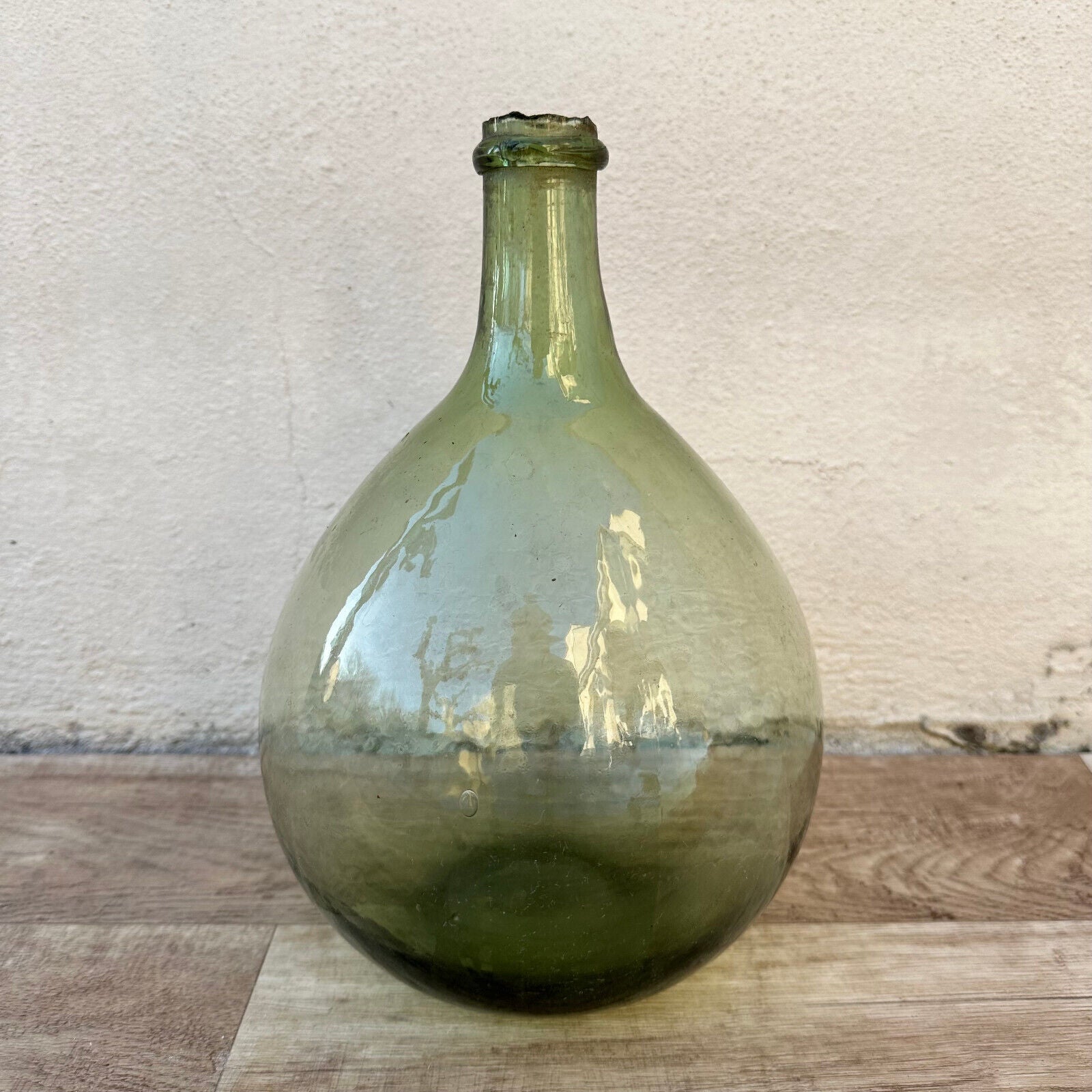 Old French Green Dame Jeanne Demi John Carboy Bottle bonbonne BLOWN 10" 2509246 - Fleamarketfrance