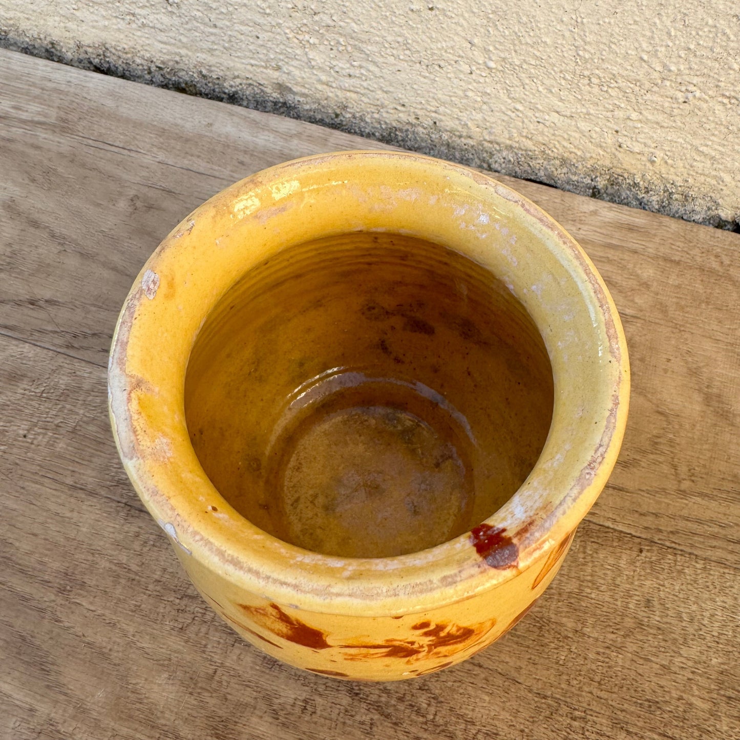 French Honey Pot Antique Glazed Terracotta Yellow Red circa 1900 12022511 Unmarked
