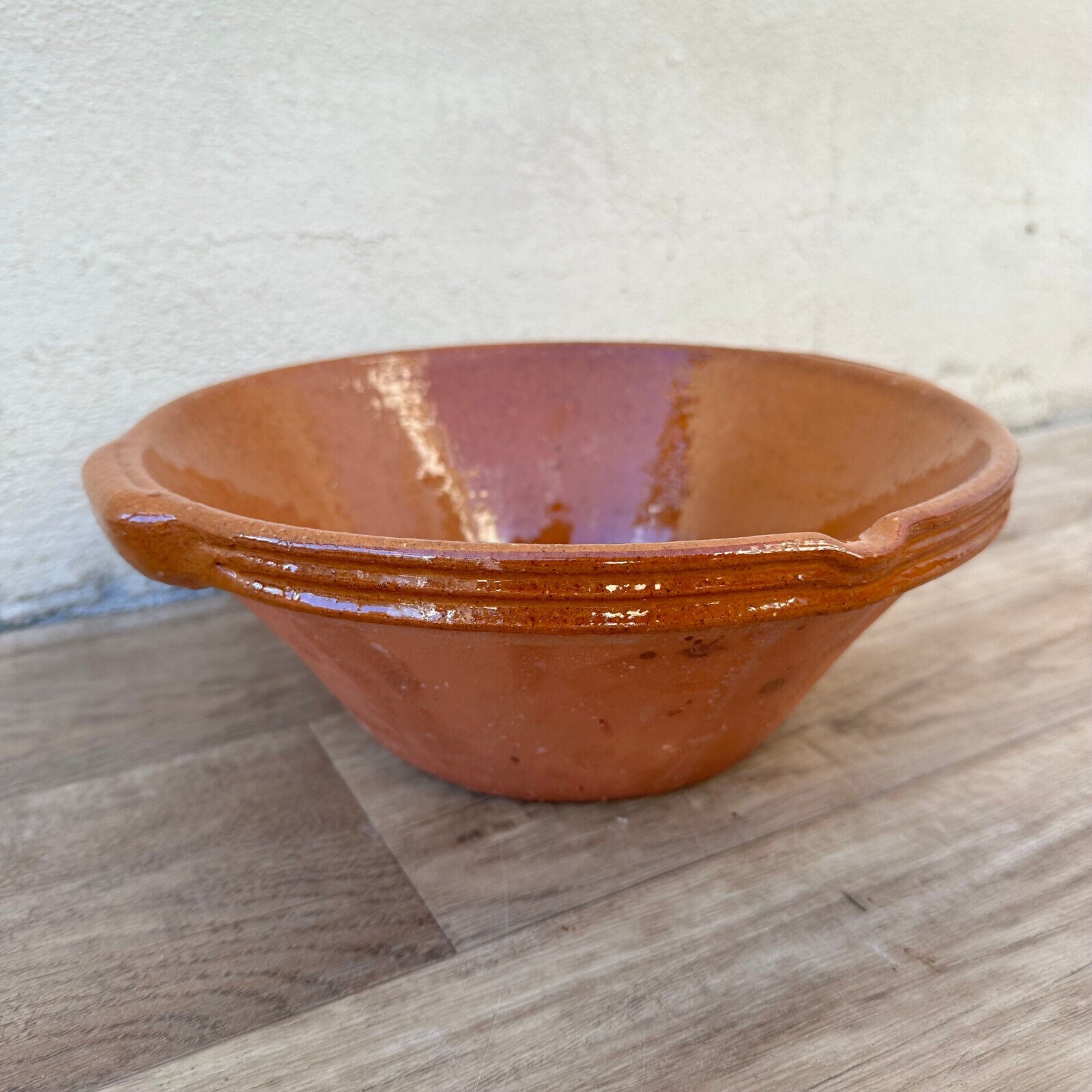 VINTAGE FRENCH GLAZED TERRACOTTA SALAD MIXING BOWL TERRINE TIAN 11" 12092424 - Fleamarketfrance