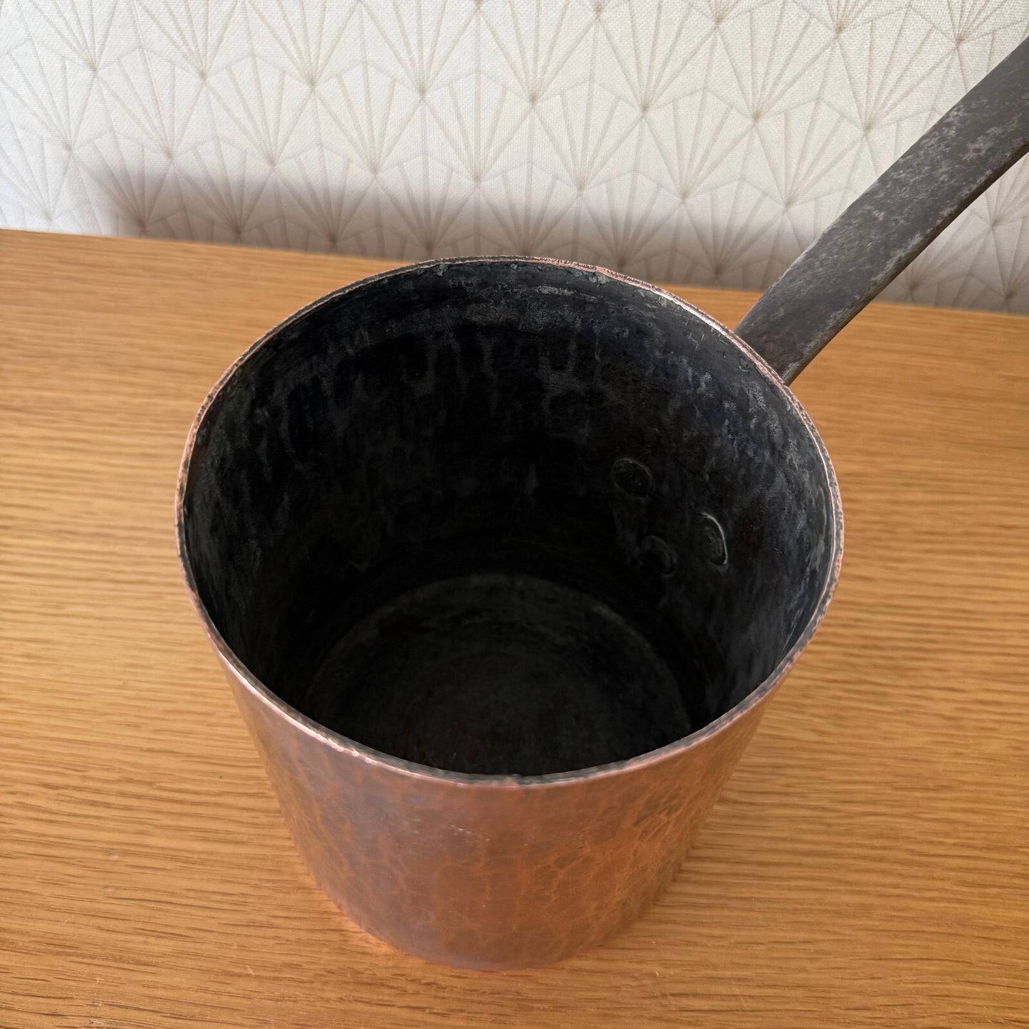 Antique French Copper Saucepan Tin Lined Hammered 14cm Vintage 2205254 Unbranded