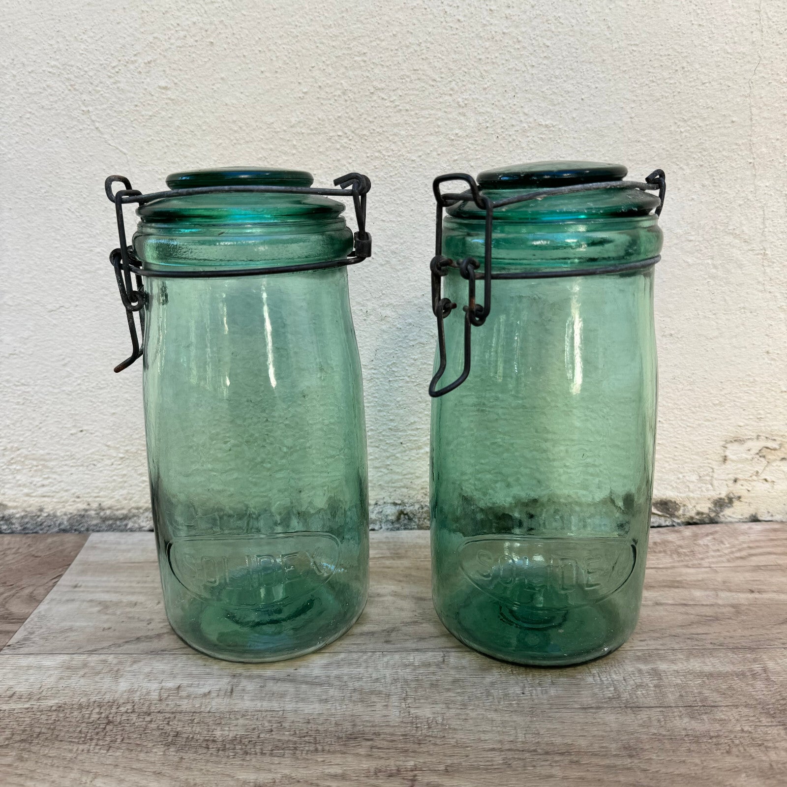 French Canning Jars L'Ideal Green Glass Preserve Bottles Set of 2 18102313 Fleamarketfrance