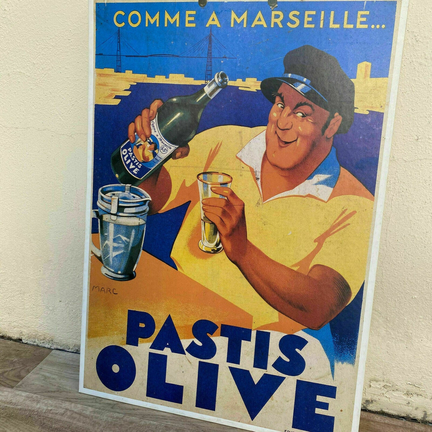 Vintage French Poster Cardboard Pastis 51 Olive France Marseille 07072021 - Fleamarketfrance