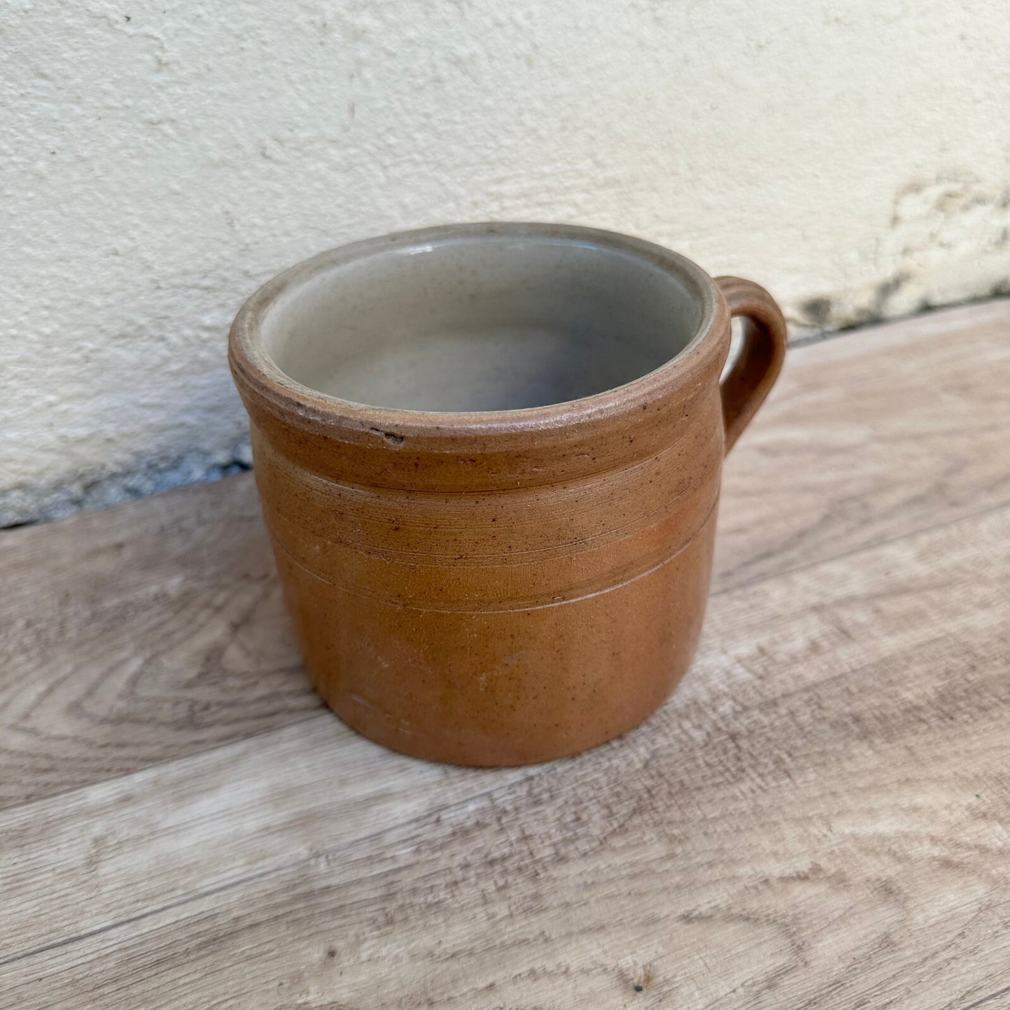 French Stoneware Mug Brown Glazed Ceramic Confit Pot Vintage 01112318 Made in France