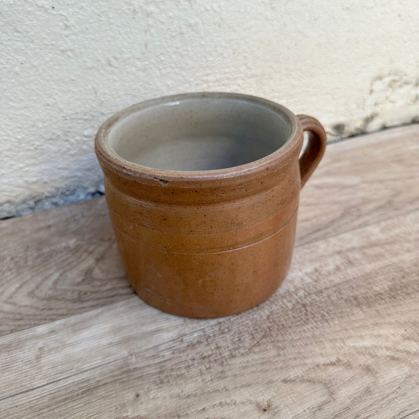 French Stoneware Mug Brown Glazed Ceramic Confit Pot Vintage 01112318 Made in France