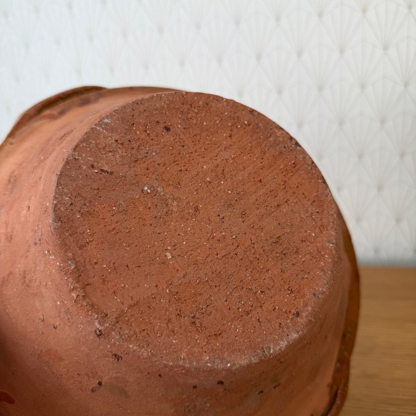 Vintage French Terracotta Glazed Rustic Pottery Mixing Tian Bowl 14072612