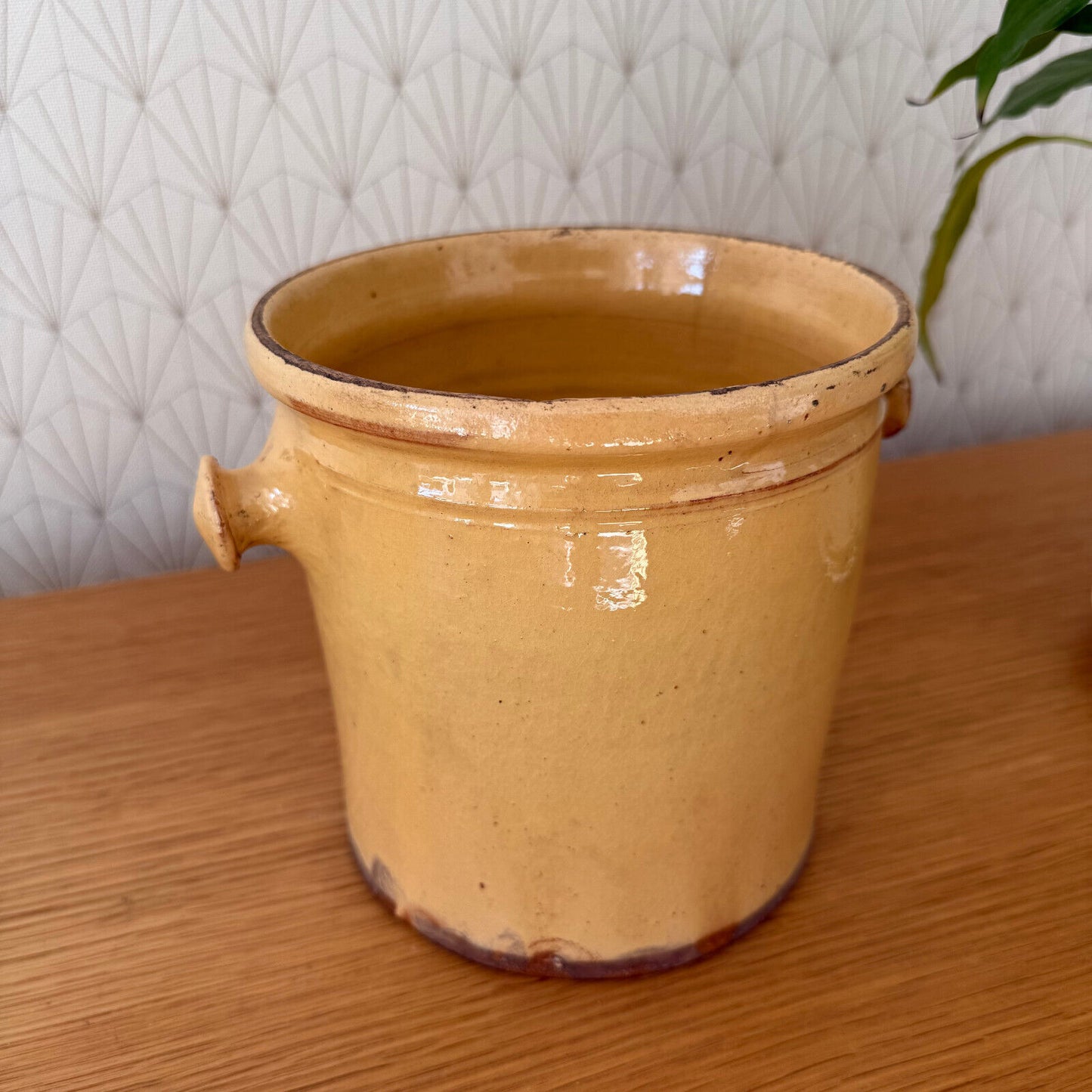 HANDMADE GLAZED YELLOW ANTIQUE FRENCH CONFIT JAM POT BIG TERRACOTTA 0902258 - Fleamarketfrance