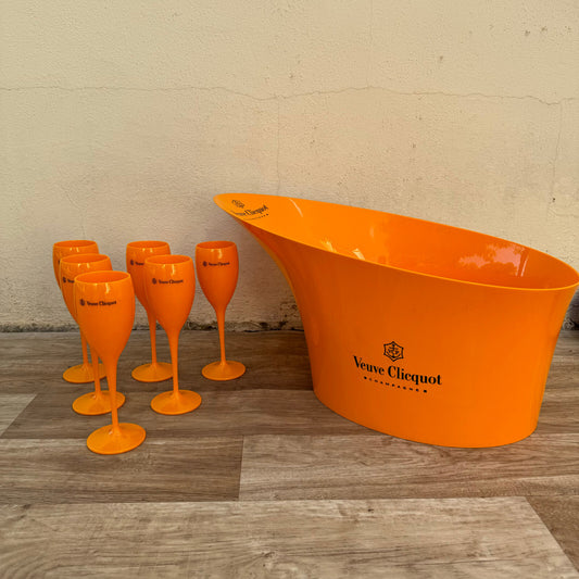6 x Veuve Cliquot Clicquot Orange Glasses Flutes Ice + bucket Champagne 2006251