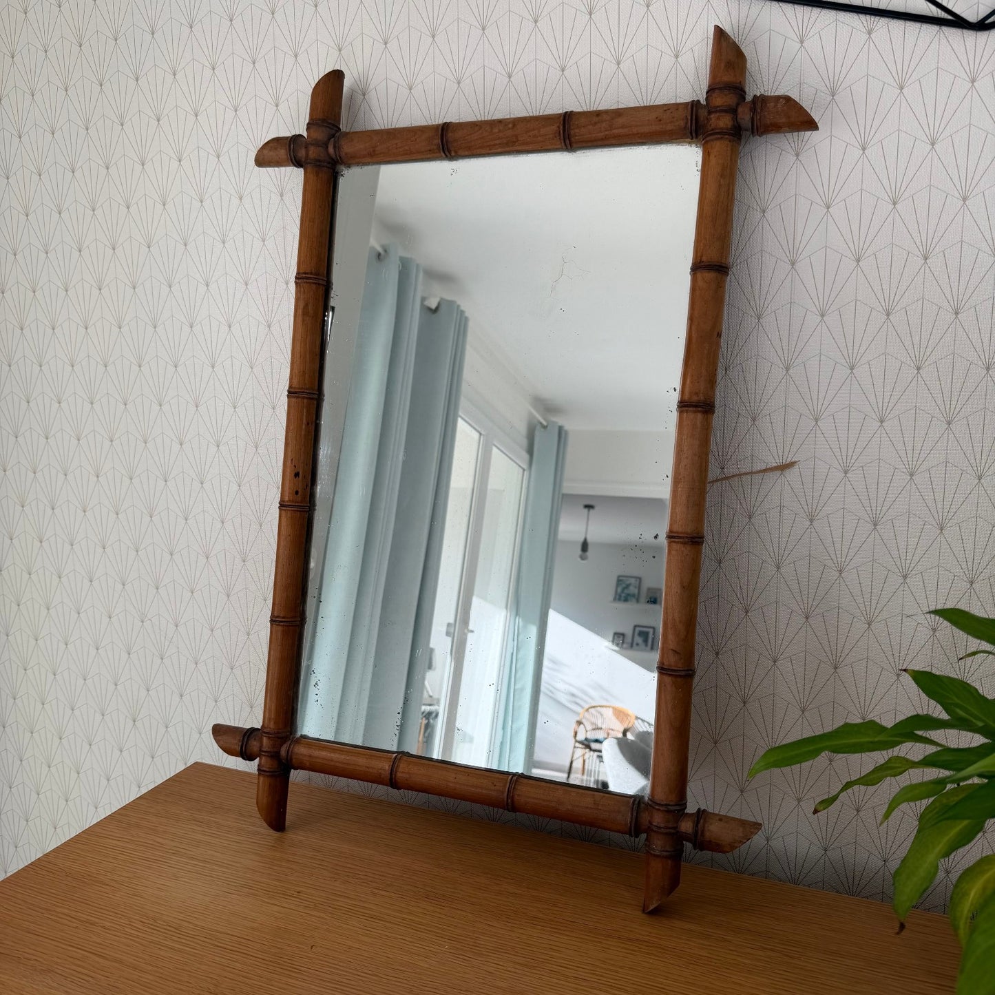 LARGE Vintage French wood faux bamboo  WALL-HANGING MIRROR 1112511