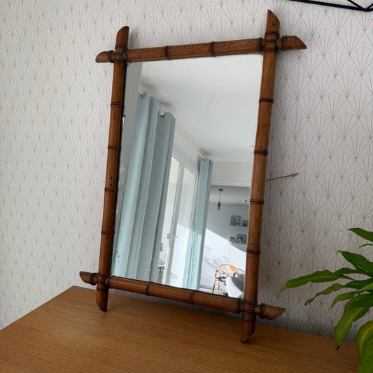 LARGE Vintage French wood faux bamboo  WALL-HANGING MIRROR 1112511