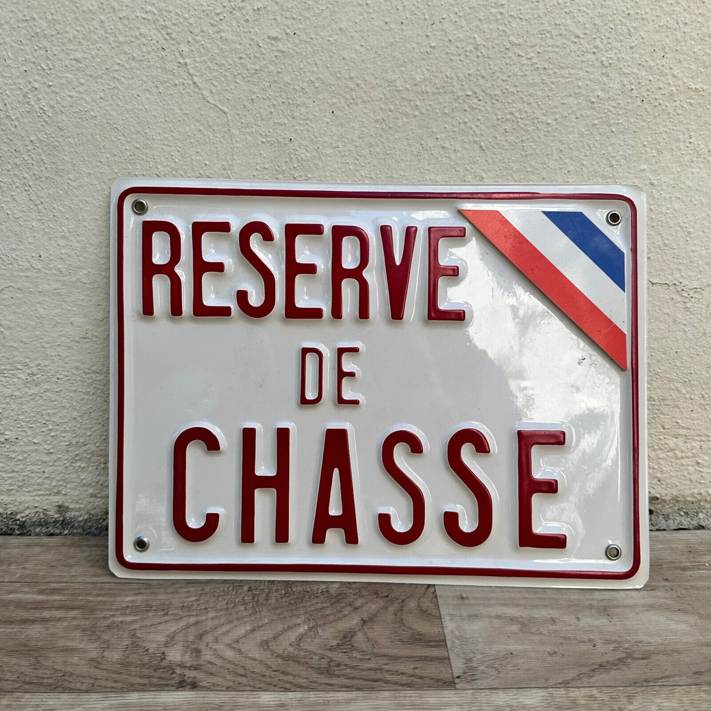 Vintage French reserve de Chasse no hunting  plastic painted sign 01112327 - Fleamarketfrance