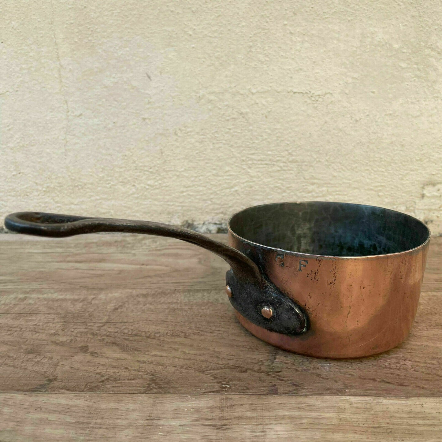 Antique French Copper Saucepan Tin Lined Cast Iron Handle 16102113 Unbranded