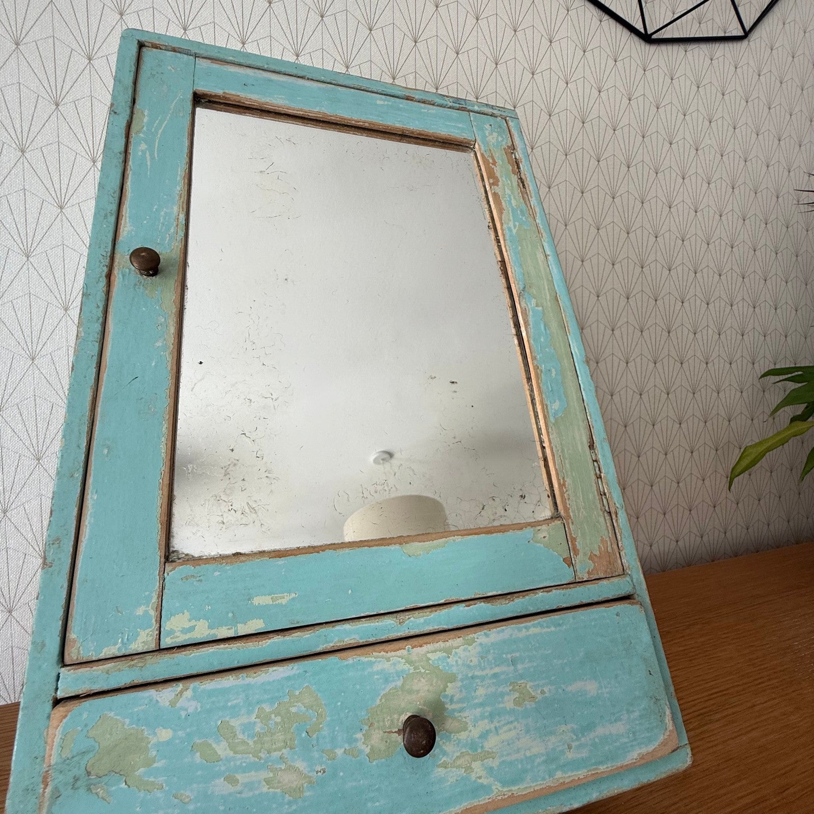 Vintage French Wall Wooden Blue Shelf Medecine Cabinet Farm Patina 0407257 Unbranded