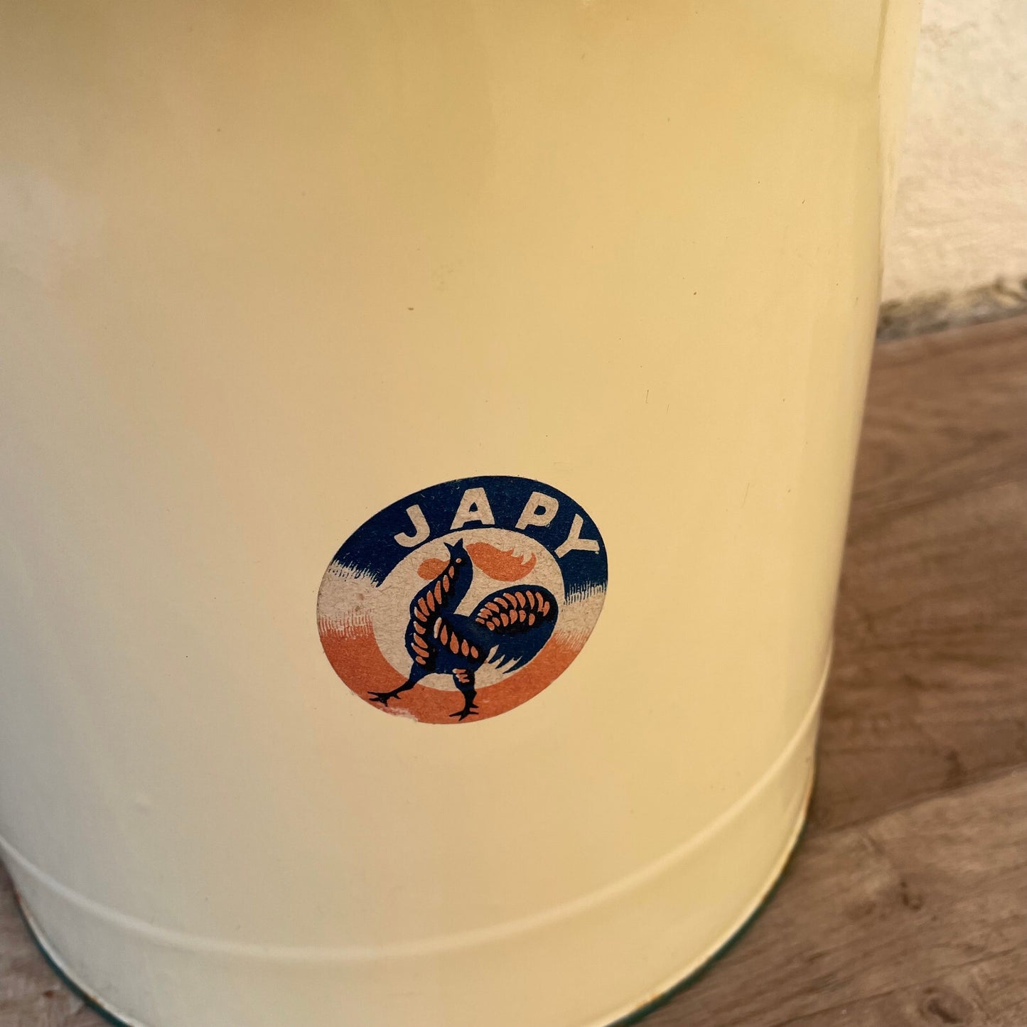Vintage French Enamel water enameled bucket yellow tag JAPY bathroom 1512251 Fleamarketfrance