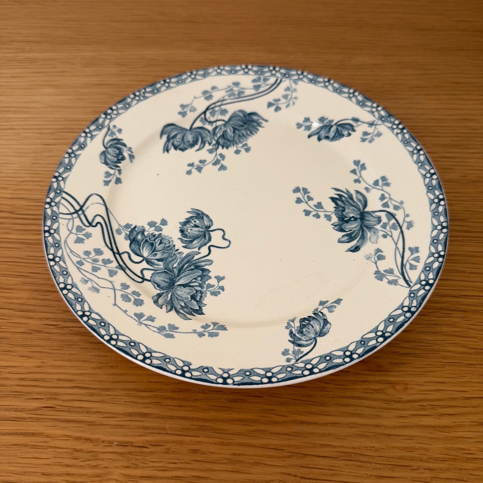 French Blue White Transferware Compote Sarreguemines Ceramic Dish 111257 sarreguemines