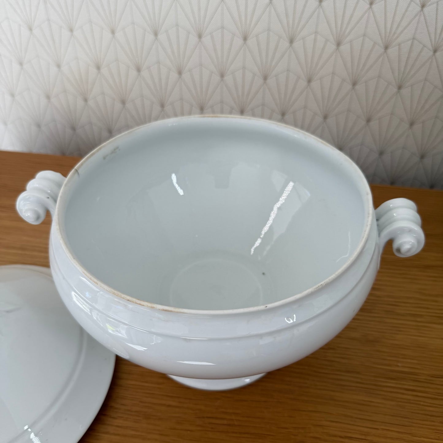 French Tureen Earthware White Fruits Bowl Terre De Fer 0111254