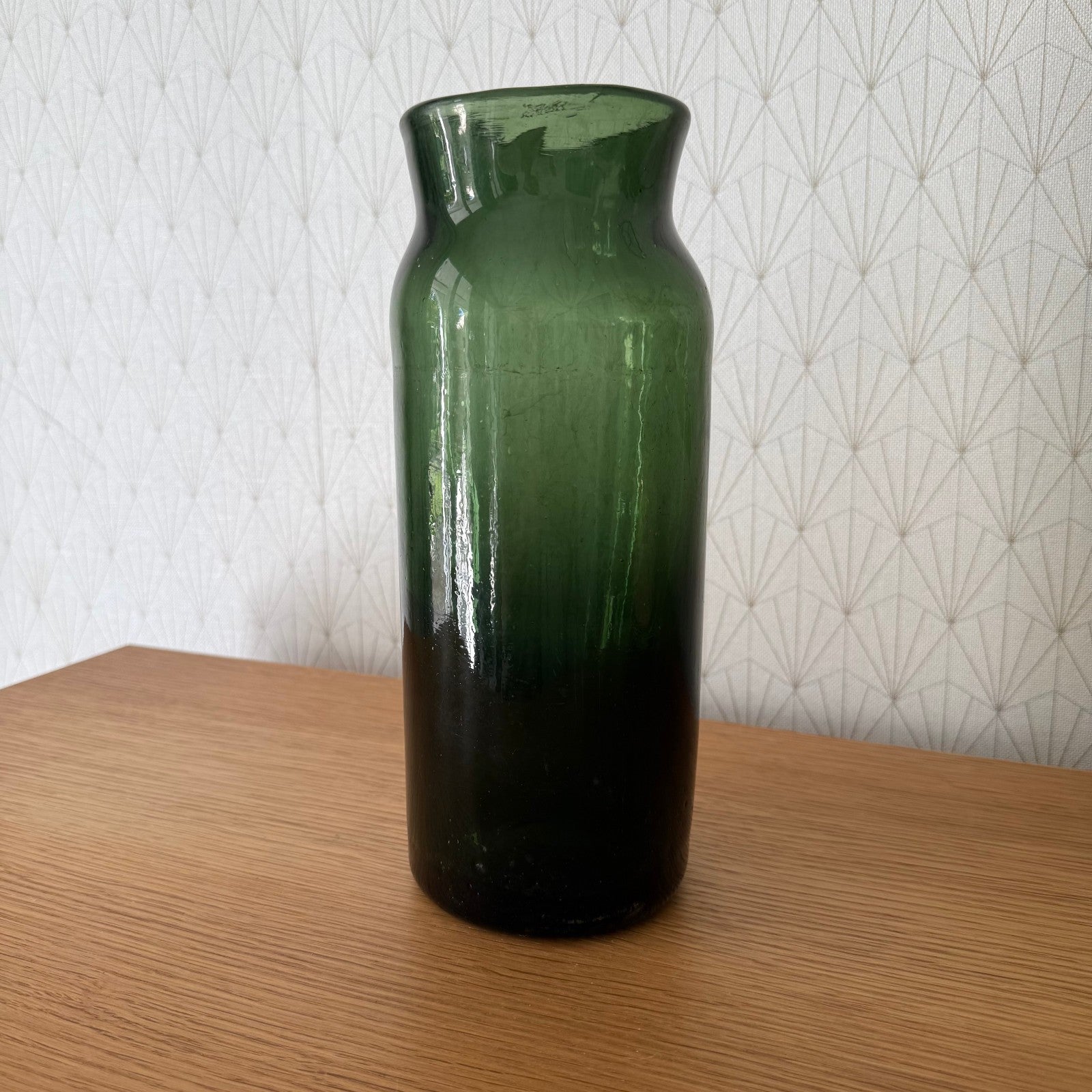Antique French Green Glass Vase Hand Blown Truffle Jar 10.5" 08092513 Fleamarketfrance : French vintage and antique decor