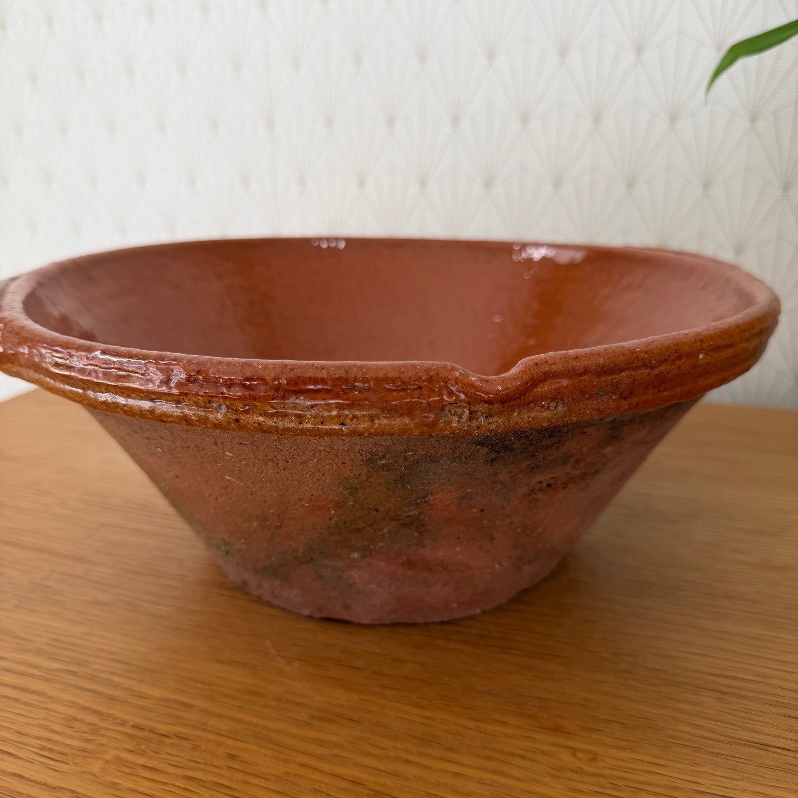 Vintage French Terracotta Bowl Glazed Rustic Pottery Mixing Tian 111259 Fleamarketfrance : French vintage and antique decor
