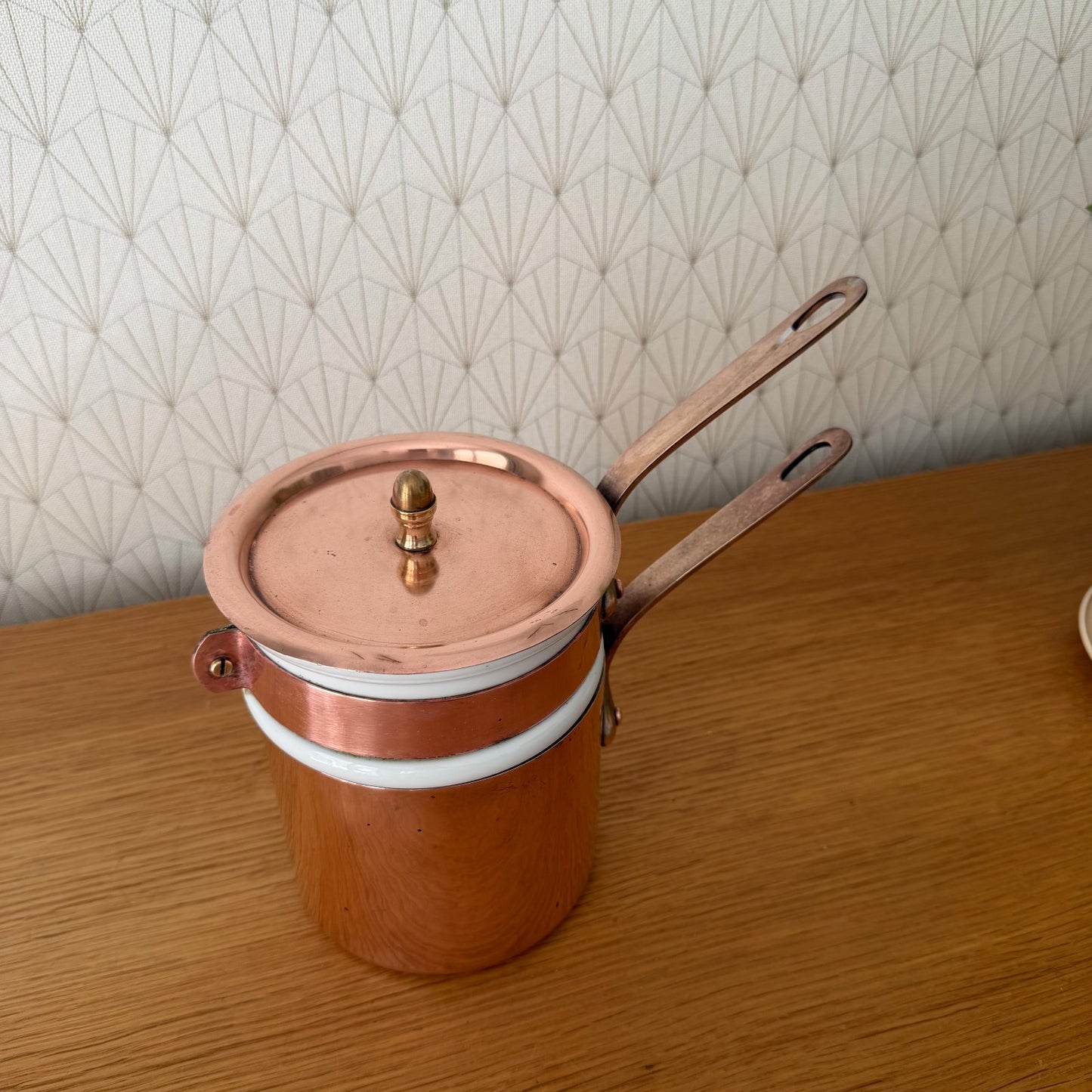 Vintage French Copper Bain Marie Porcelain Insert Professional Cookware 1908263 Fleamarketfrance