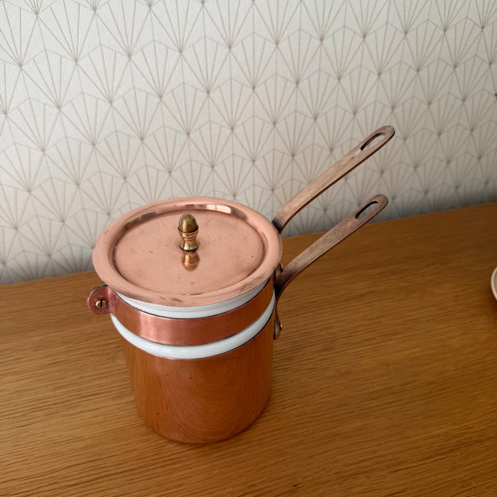 Vintage French Copper Bain Marie Porcelain Insert Professional Cookware 1908263 Fleamarketfrance