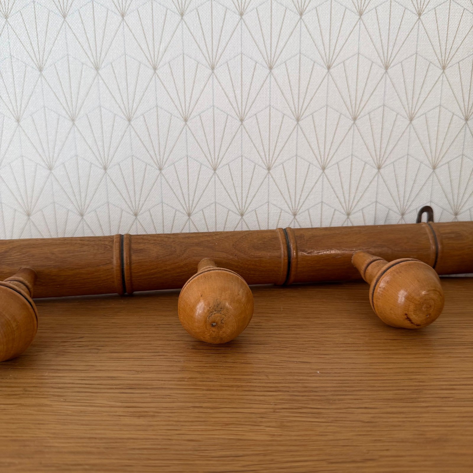 French Bamboo Coat Rack Vintage Wood Wall 5 Peg Hanger 14072610 Unbranded