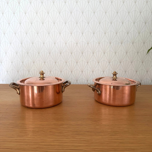 Set of 2 Made in France French stock pots Copper Cookware  Villedieu 0910253