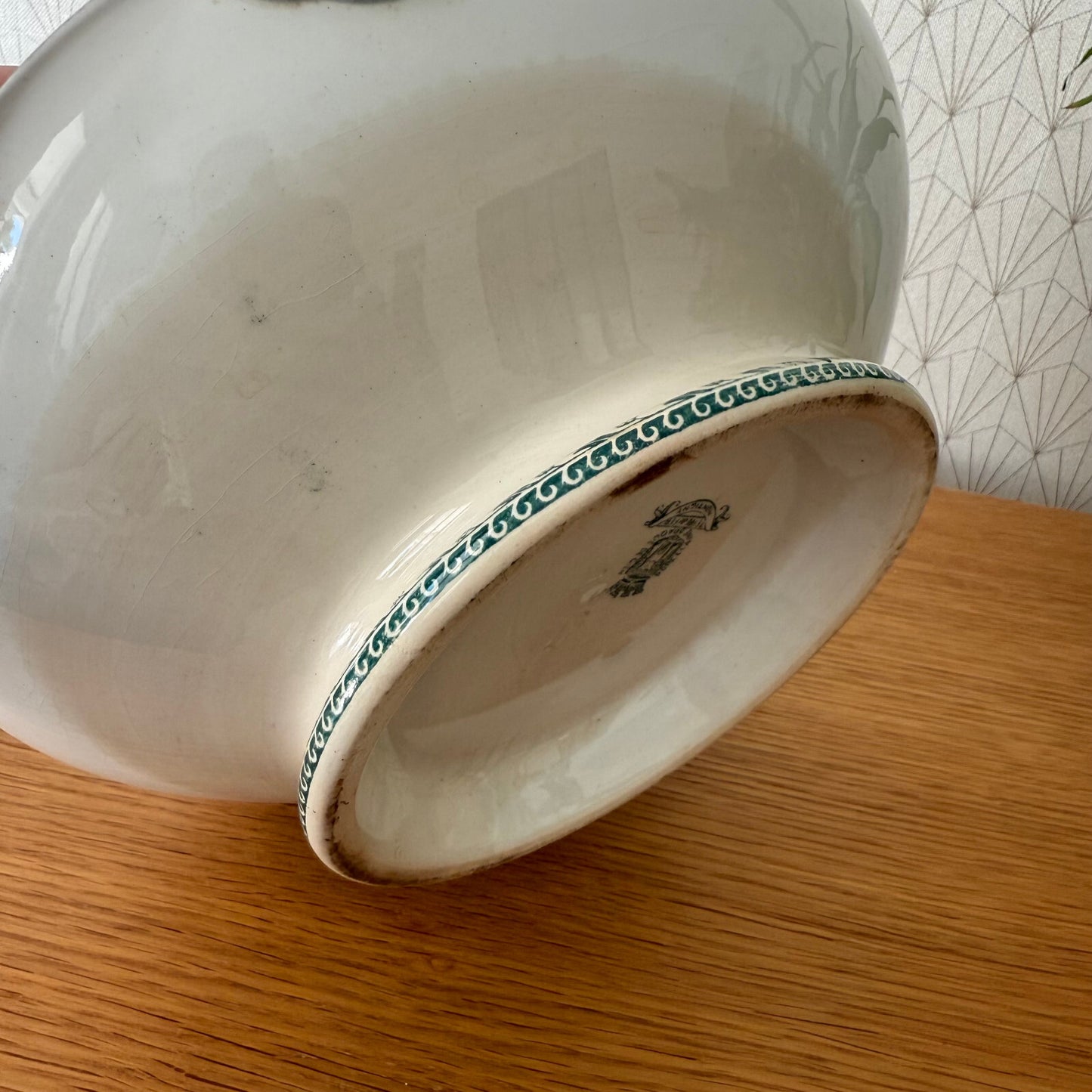 French Vintage Tureen Montigny Green White Earthenware Soup Bowl 0405252 Fleamarketfrance
