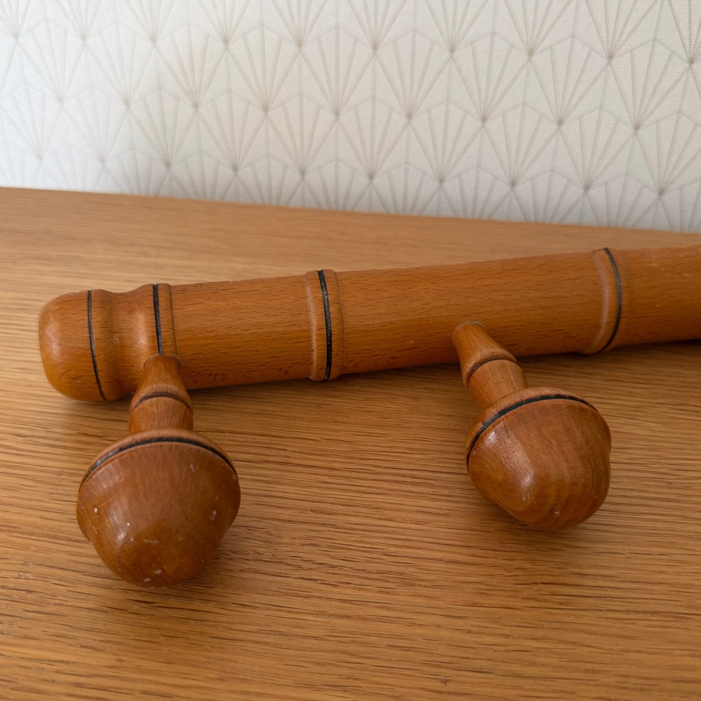 Antique French Coat Hook Hat 3 Pegs Hanger Faux Bamboo rack 0810252