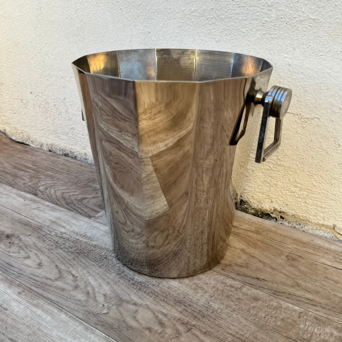 French Silver Ice Bucket Champagne Wine Cooler Wood Grain Pattern 0905245 Unbranded