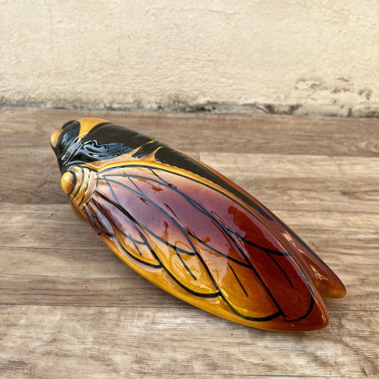 Vintage French MAJOLICA CICADA WALL POCKET VASE Provence BIG 12102419 - Fleamarketfrance