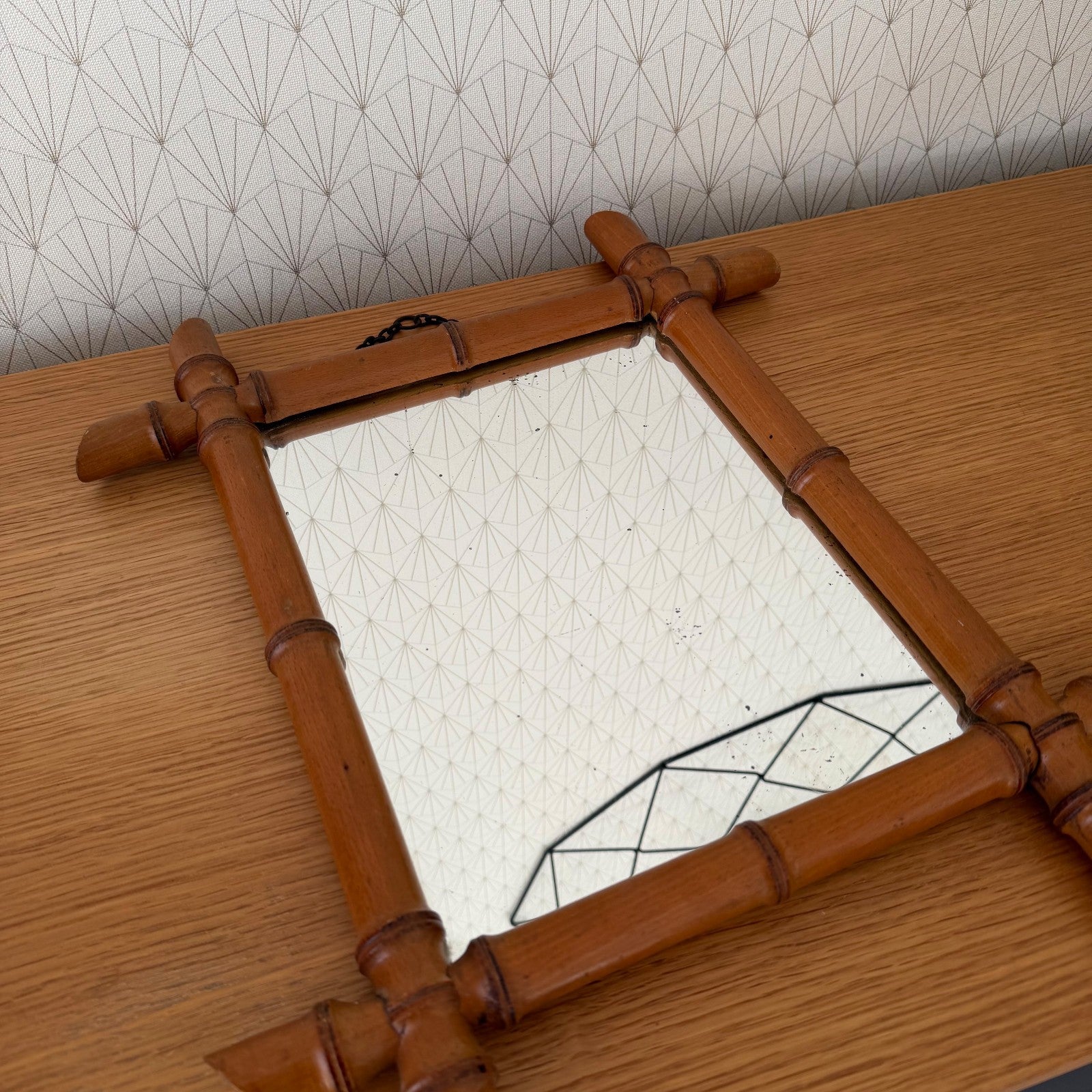 Vintage French wood faux bamboo WALL-HANGING MIRROR 0202268 Fleamarketfrance