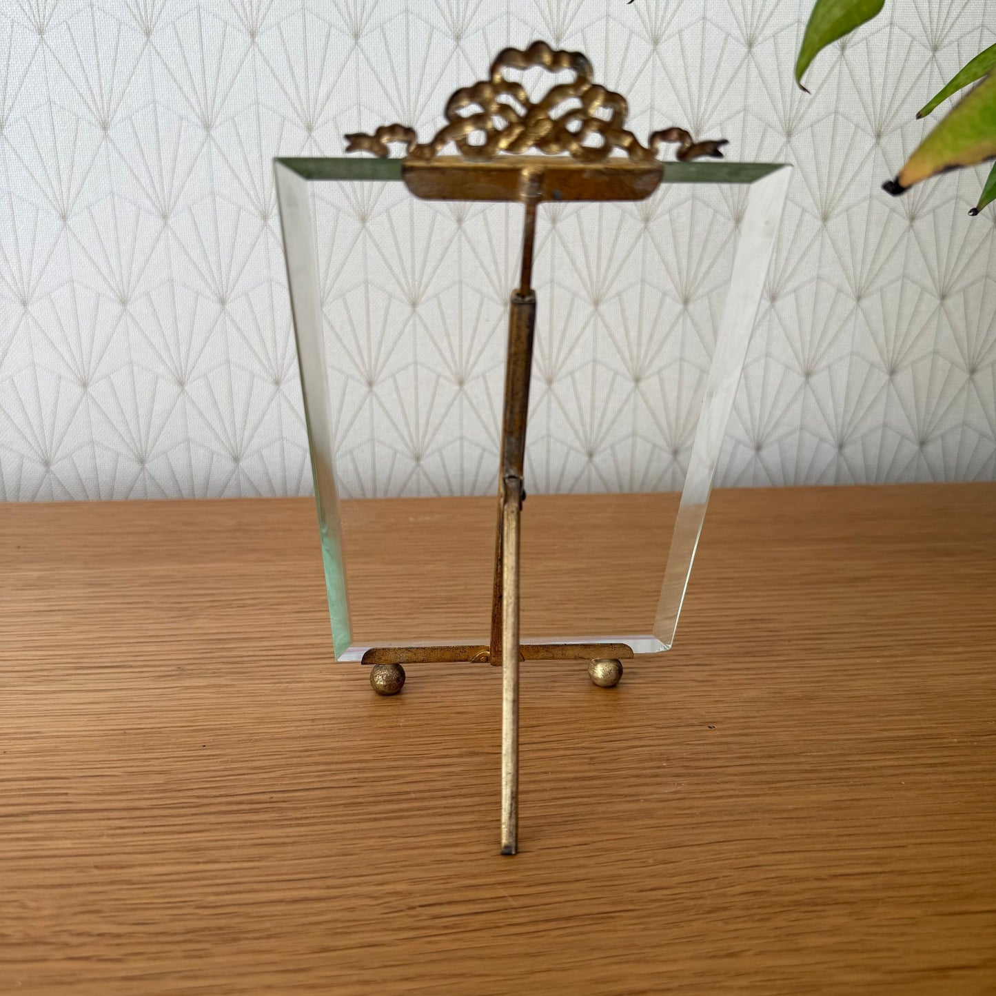 Vintage french Brass Frame Glass photo Ribbon 6 1/4" x 4 1/2"  0211251