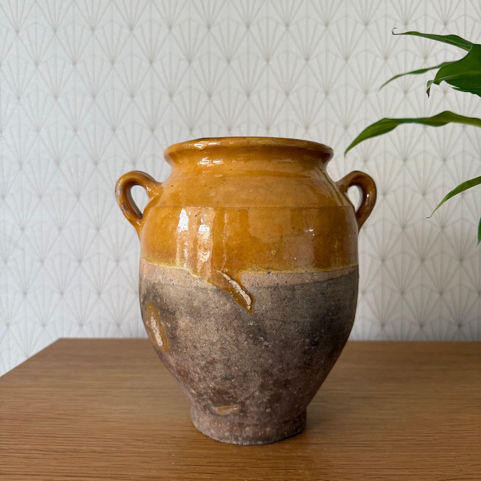 Antique French Confit Pot Yellow Glazed Terracotta Pottery Jar 29042511 Unmarked