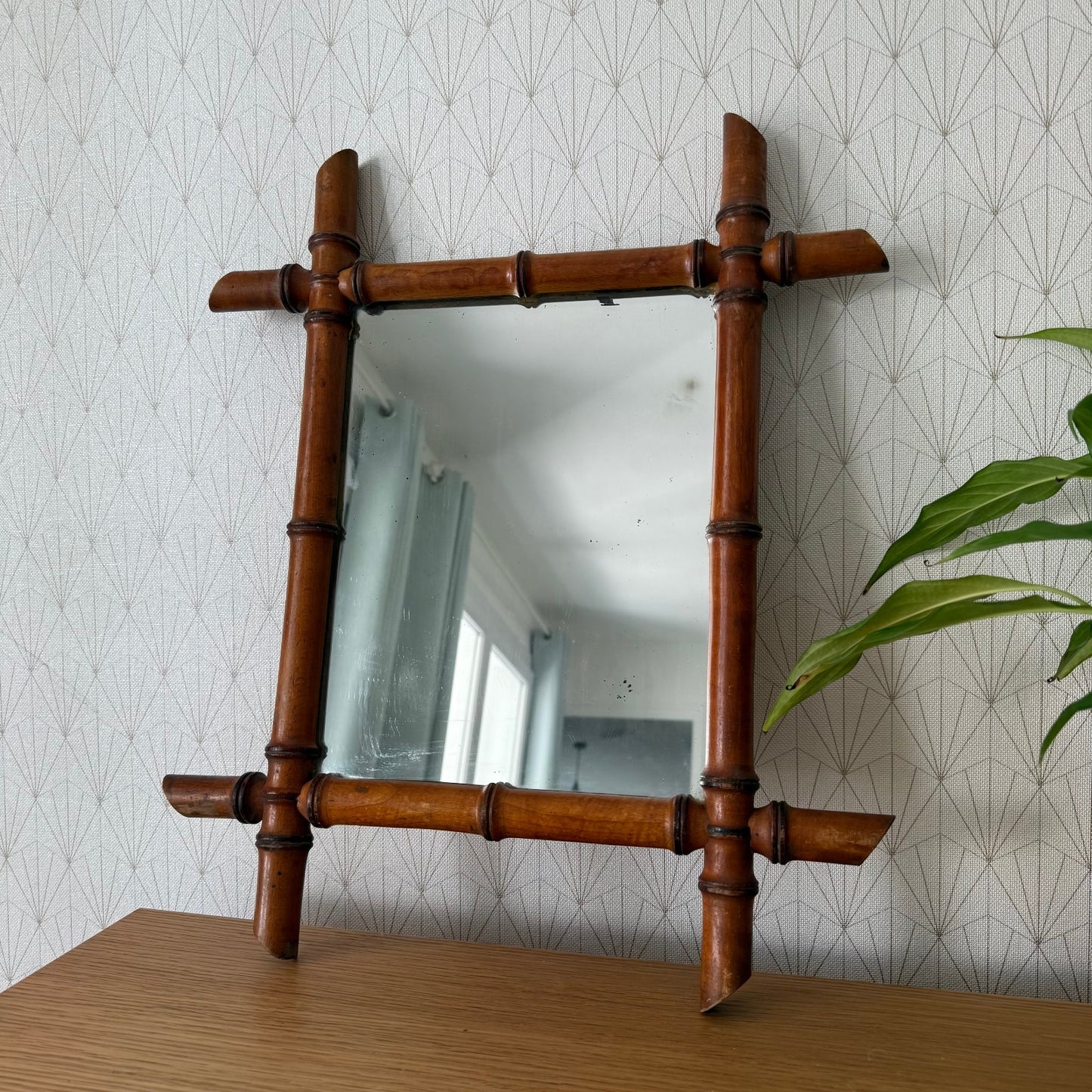 Vintage French wood faux bamboo  WALL-HANGING MIRROR 03072513