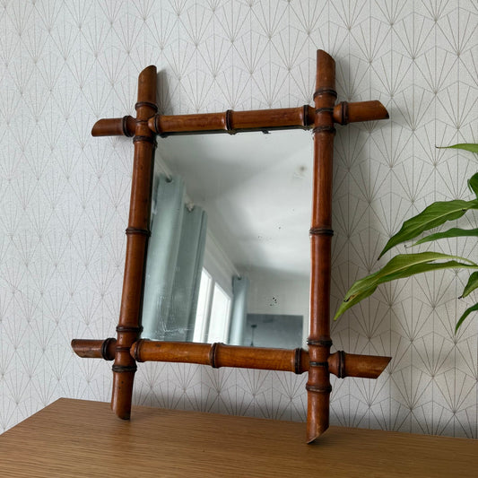 Vintage French wood faux bamboo  WALL-HANGING MIRROR 03072513