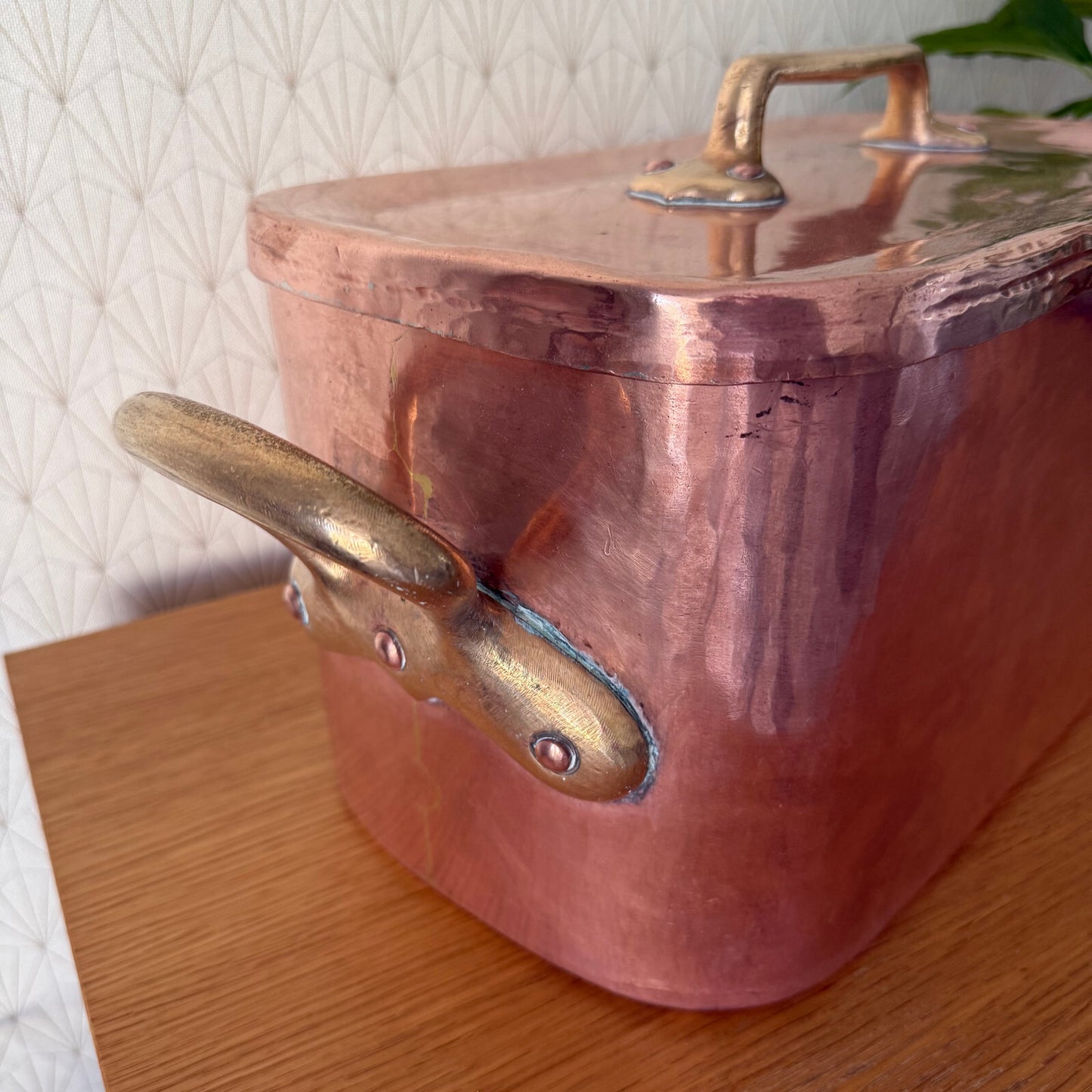 Antique ALTIER  dovetailed Daubiere French stock pot Copper Cookware 15" 1904259