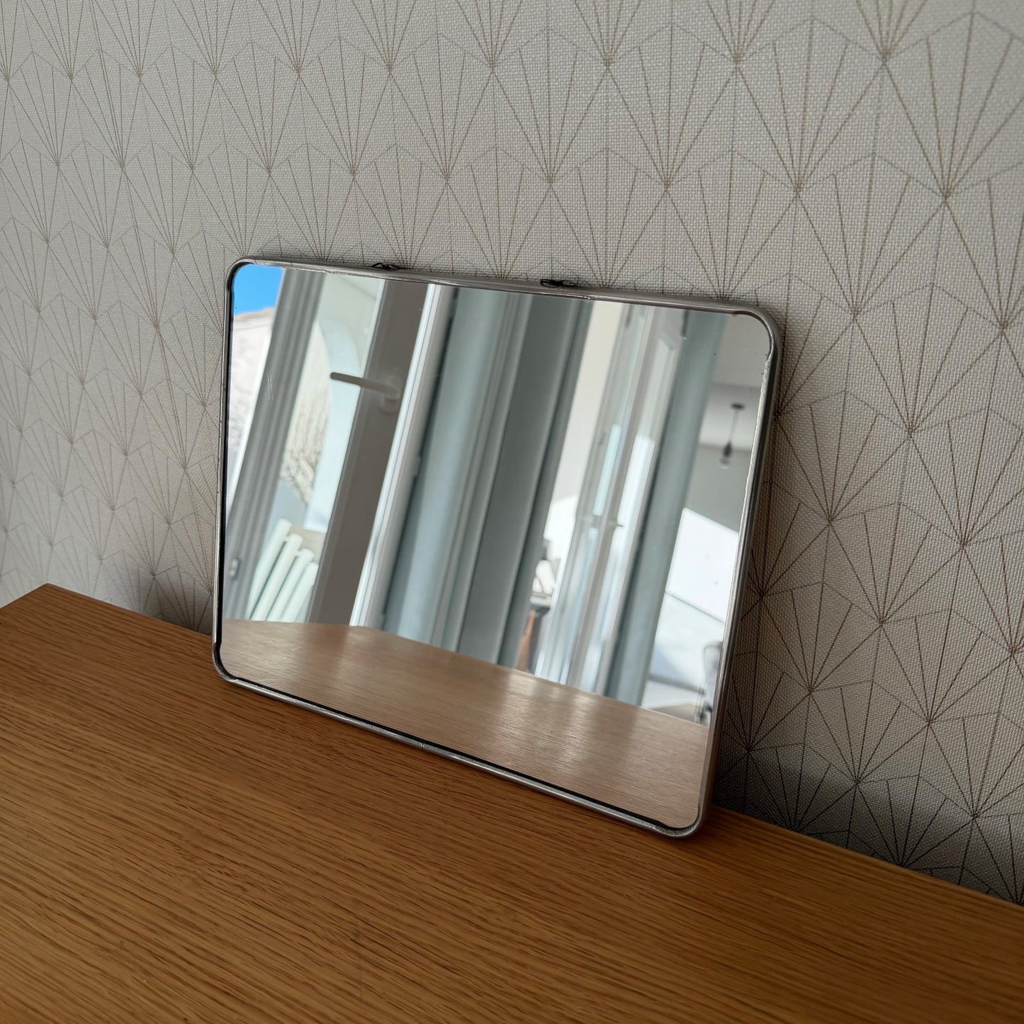 Vintage French Art Deco Mirror Metal Frame Wall Hanging Bathroom 0202267 Fleamarketfrance