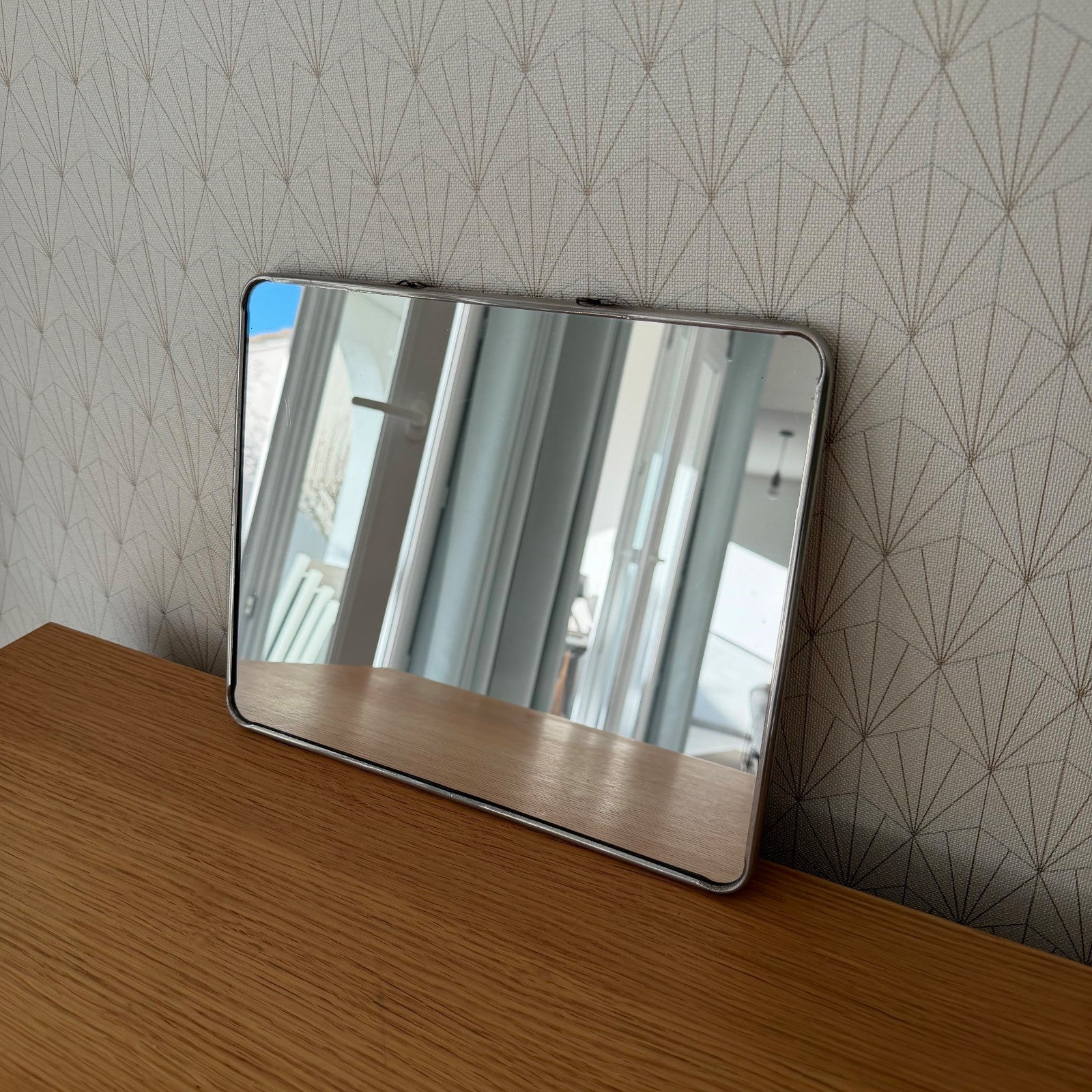 Vintage French Art Deco Mirror Metal Frame Wall Hanging Bathroom 0202267 Fleamarketfrance