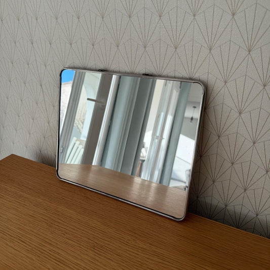 Vintage French Art Deco Mirror Metal Frame Wall Hanging Bathroom 0202267 Fleamarketfrance