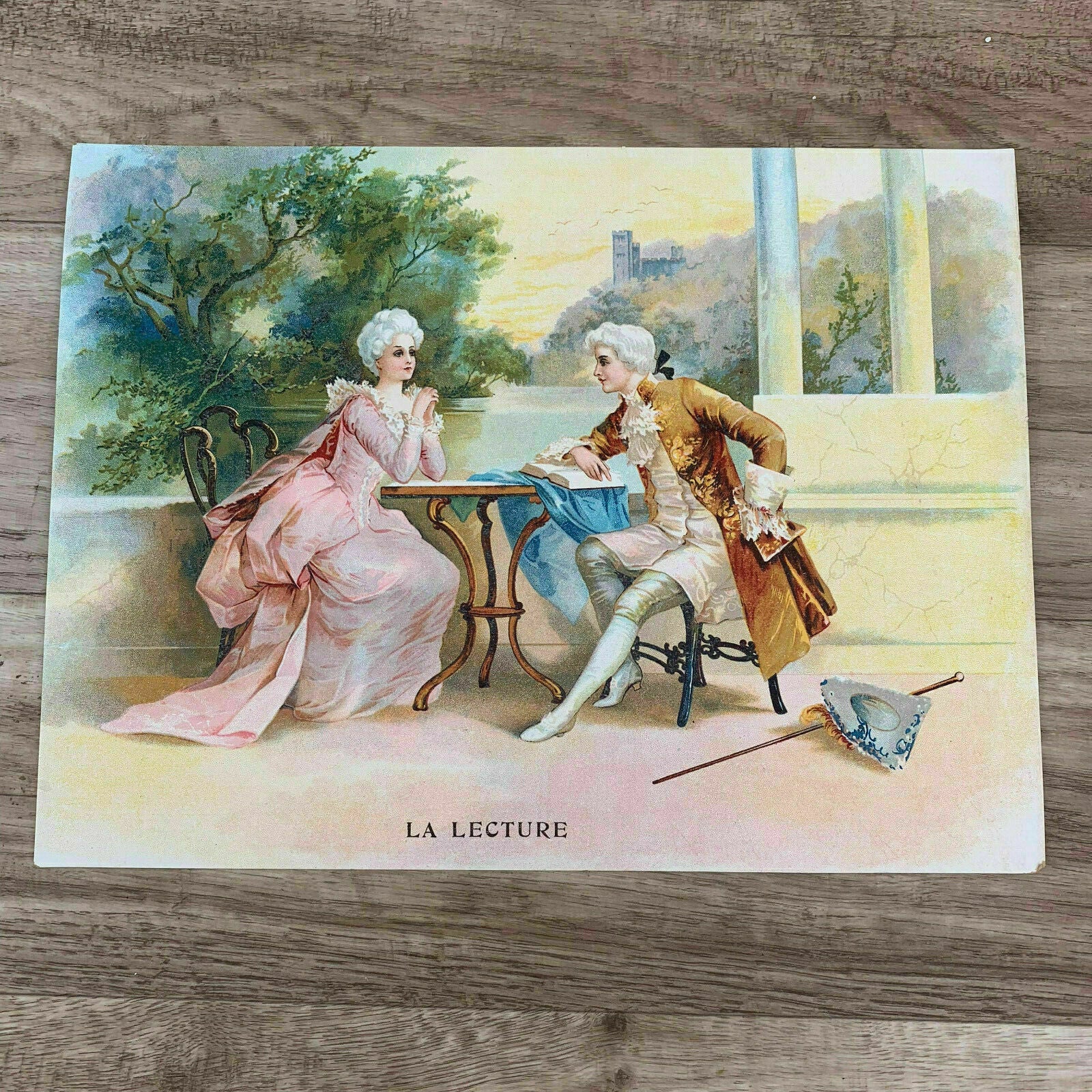 Vintage French Rococo Lithograph La Lecture Scene Print Poster 15071928 Fleamarketfrance