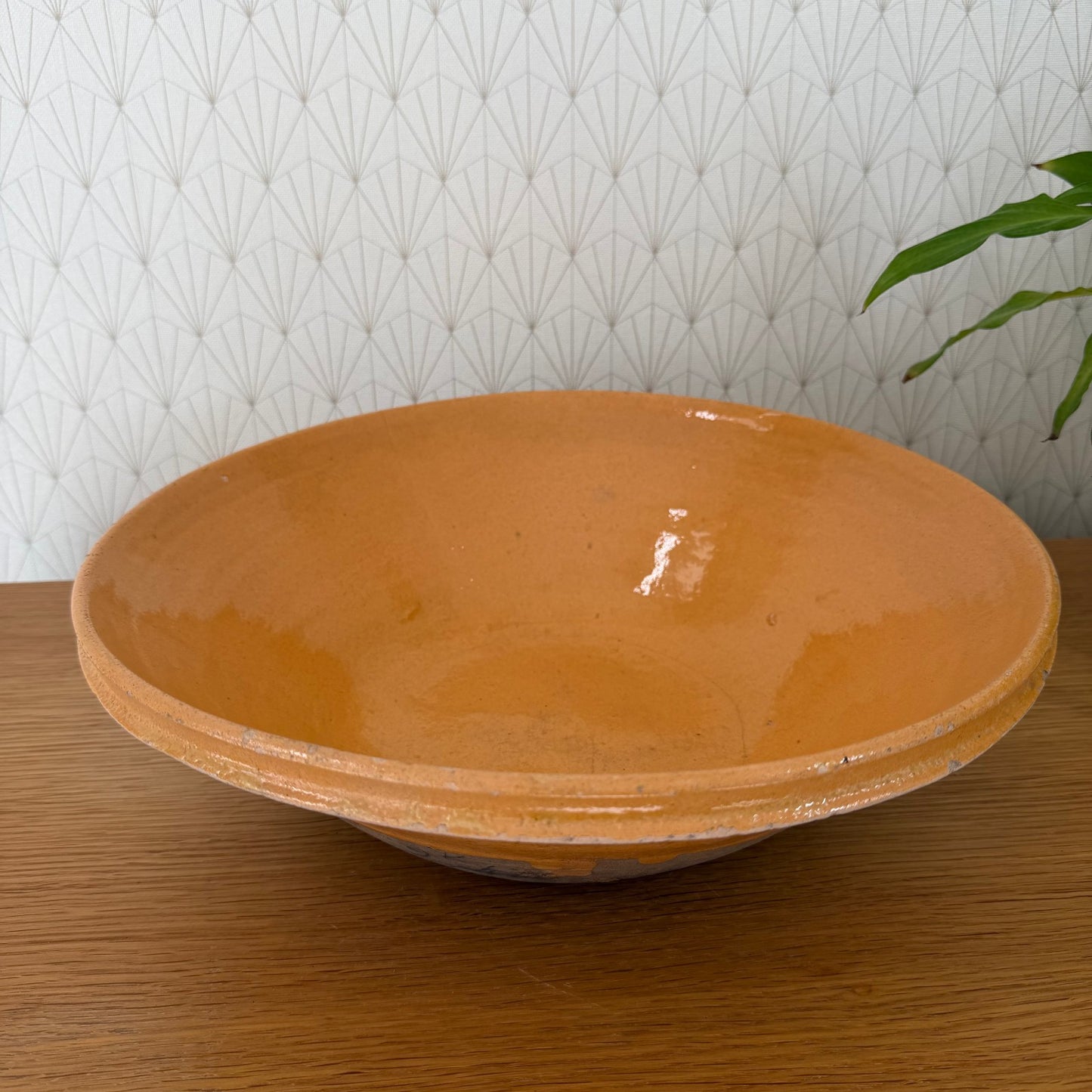 VINTAGE FRENCH GLAZED STONEWARE SALAD MIXING BOWL TERRINE TIAN 15" 1112510