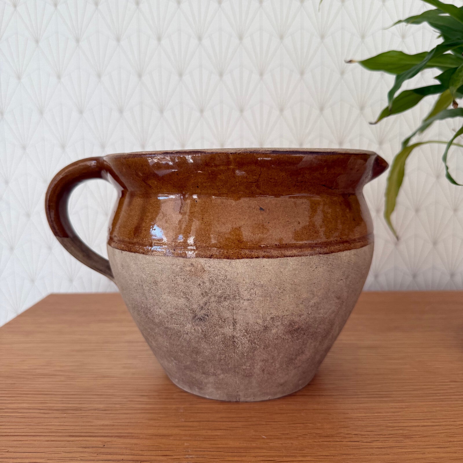 French Stoneware Pitcher Vintage Brown Pottery Jug 5 3/4" 09022515 Unmarked