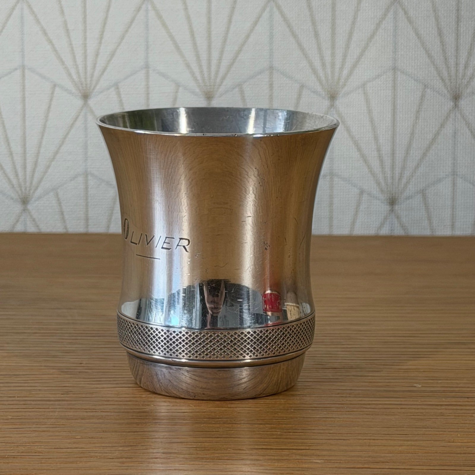 Christofle Silverplate Timbale Cup Engraved Olivier French Silver 2201263 Fleamarketfrance : French vintage and antique decor
