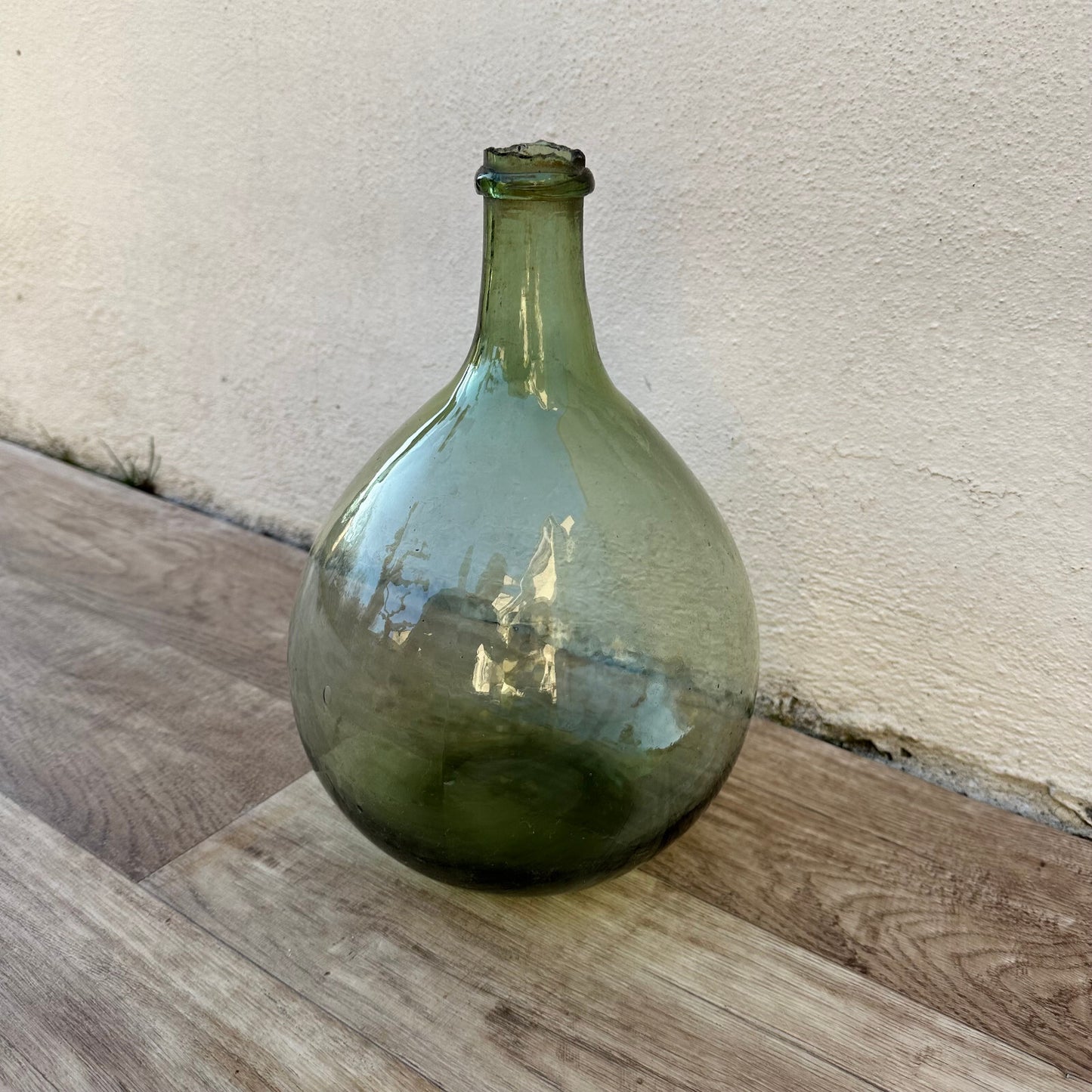 Antique French Glass Demijohn Green Dame Jeanne Bottle 10" 2509246 Fleamarketfrance